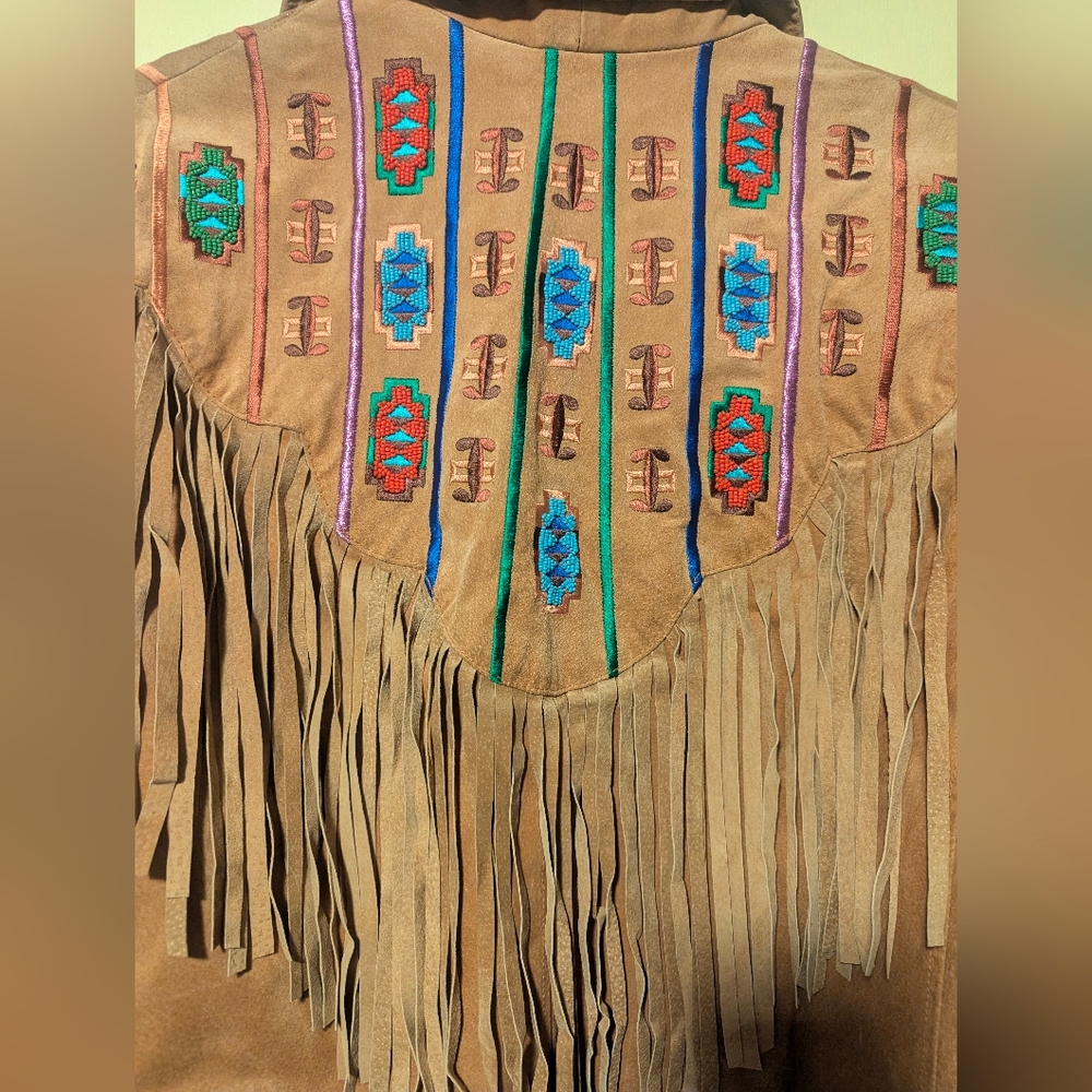 Erez Levy Suede Perez Beaded Fringed tan Leather Jacket  Festival Fringe - Picture 4 of 11